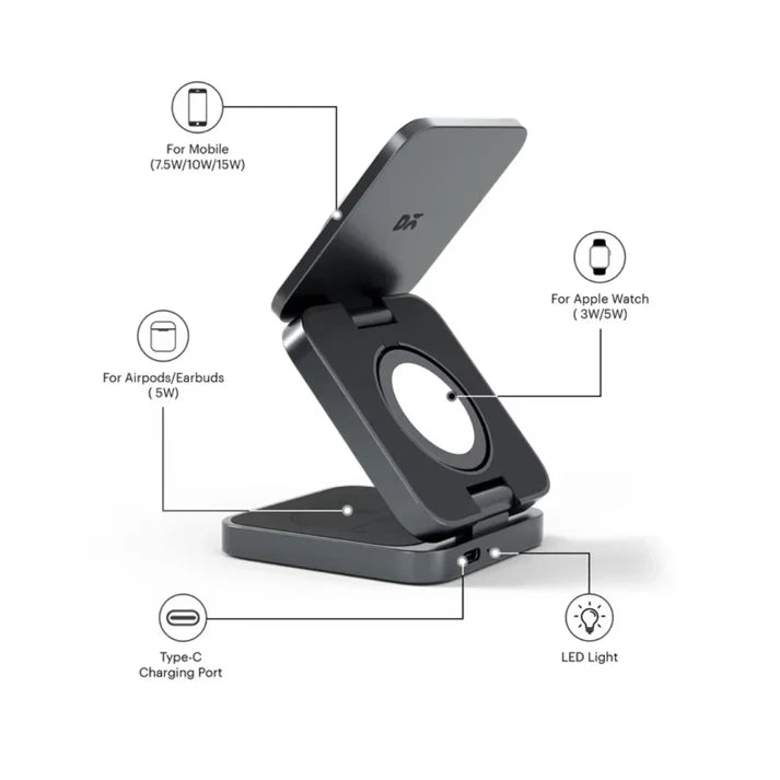 TuneFit Foldaway 3-In-1 Magnetic MagSafe Wireless Charger