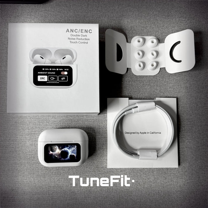 TunePods Screen 2 – Premium Wireless Earbuds with Touch Display, ANC, and GPS Tracking